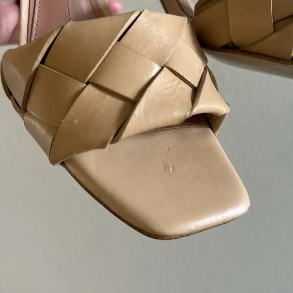 Gianni Bini Women's Alonia Square Toe Woven Tan
Leather Heeled Sandals - Picture 6 of 8